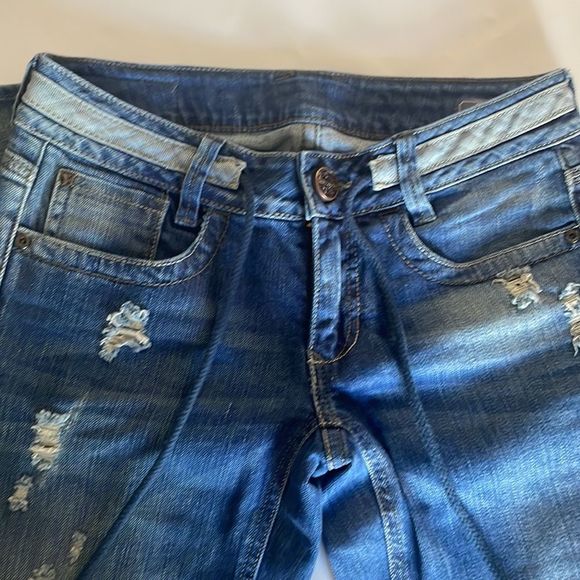 chevignon denim goods jeans size 25 dark blue distressed - Picture 5 of 11